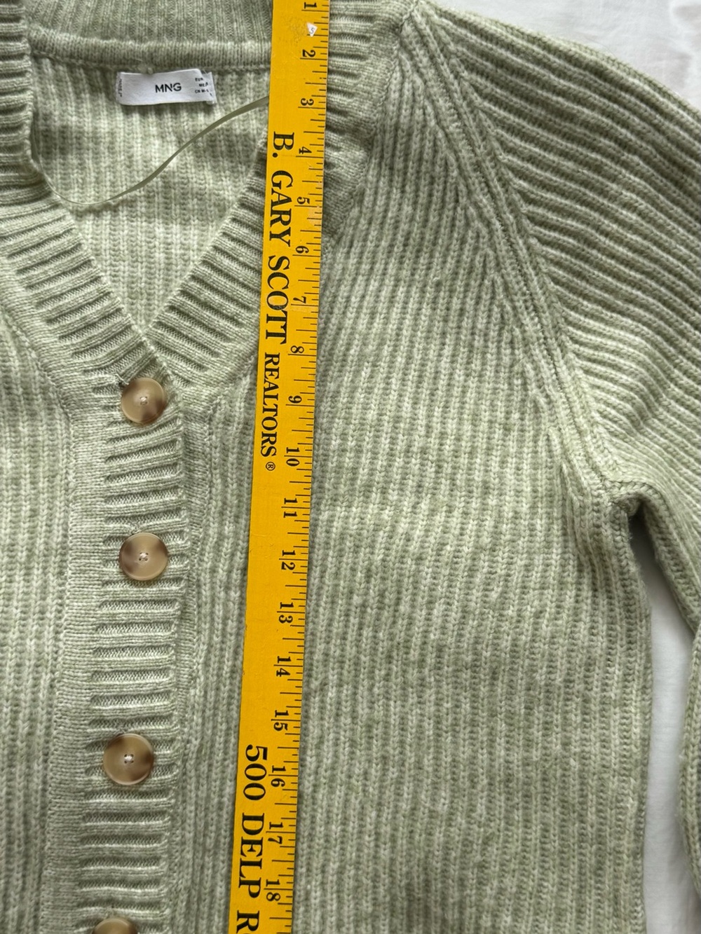 Mango Soft Sage Green Ribbed Button Cardigan - Picture 7 of 9